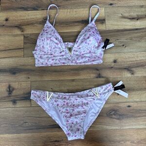 Victoria's Secret Floral Bikini with Gold accents. Coquette cheeky. Size L.